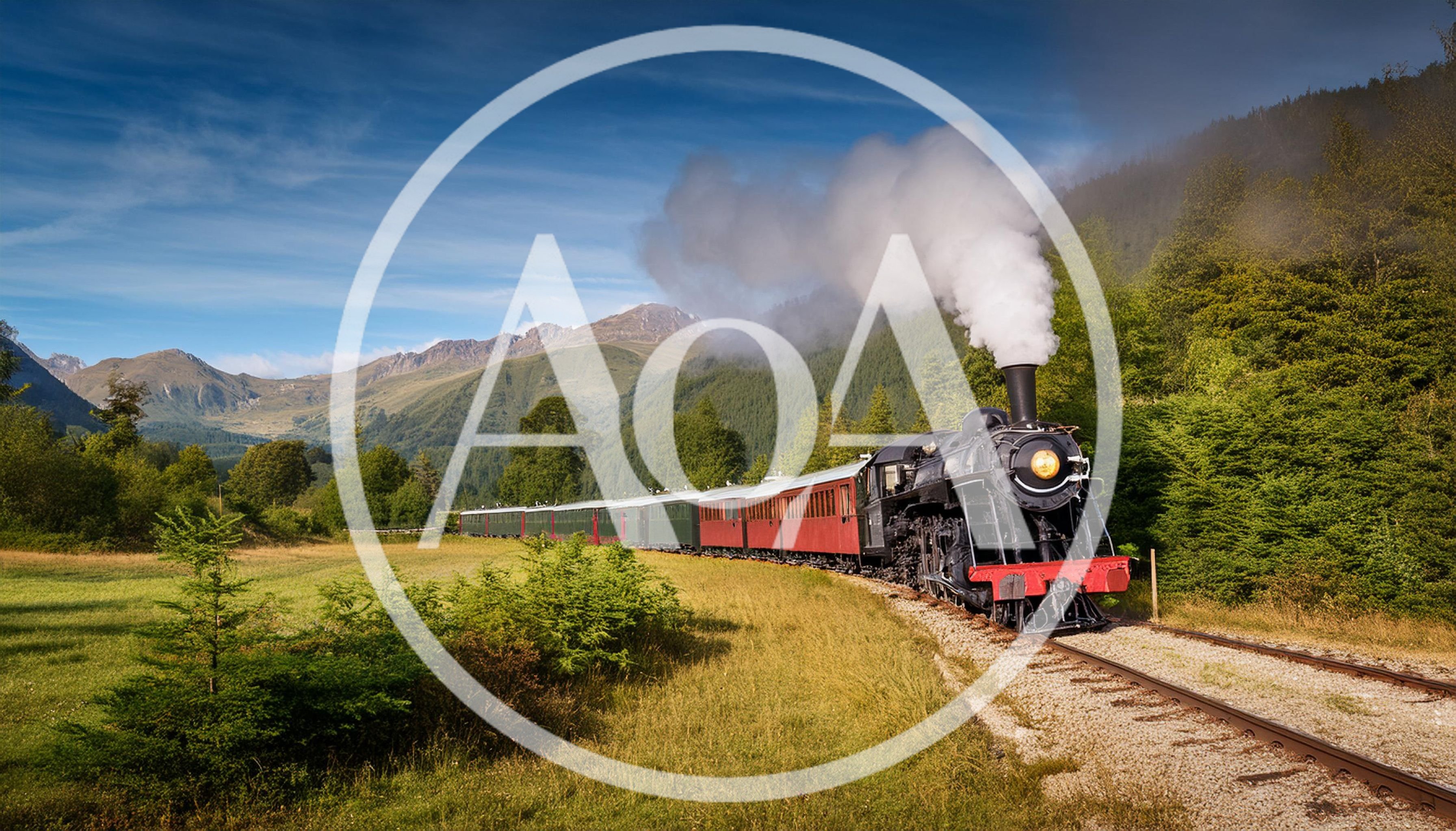 Vintage Steam Locomotive Pulling Passenger Train Through Mountains