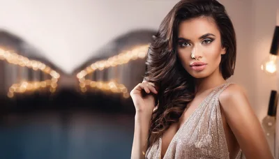 Glamorous Woman With Wavy Hair In Evening Dress