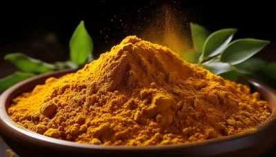 Turmeric Powder Pile in a Ceramic Bowl