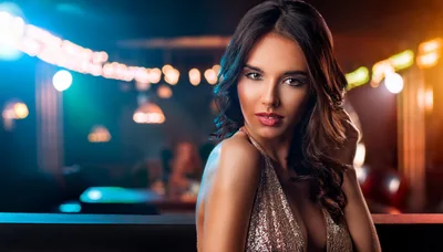 Beautiful Woman In Sequin Dress At Nightclub
