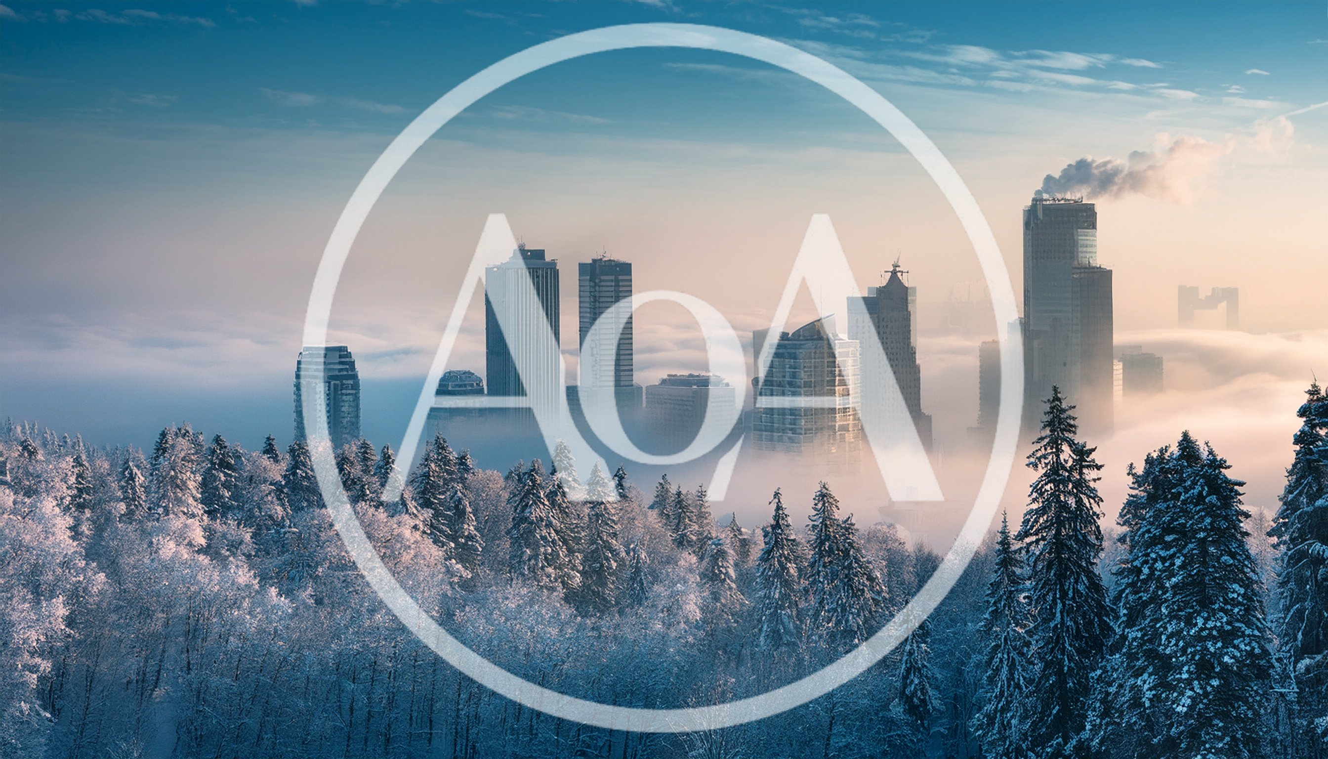 Winter City Skyline Above Dense Morning Fog