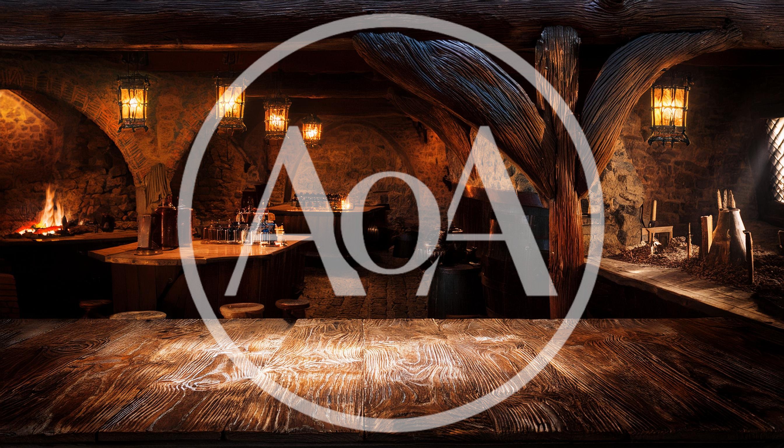 Empty Rustic Tavern Interior With Wooden Bar Counter