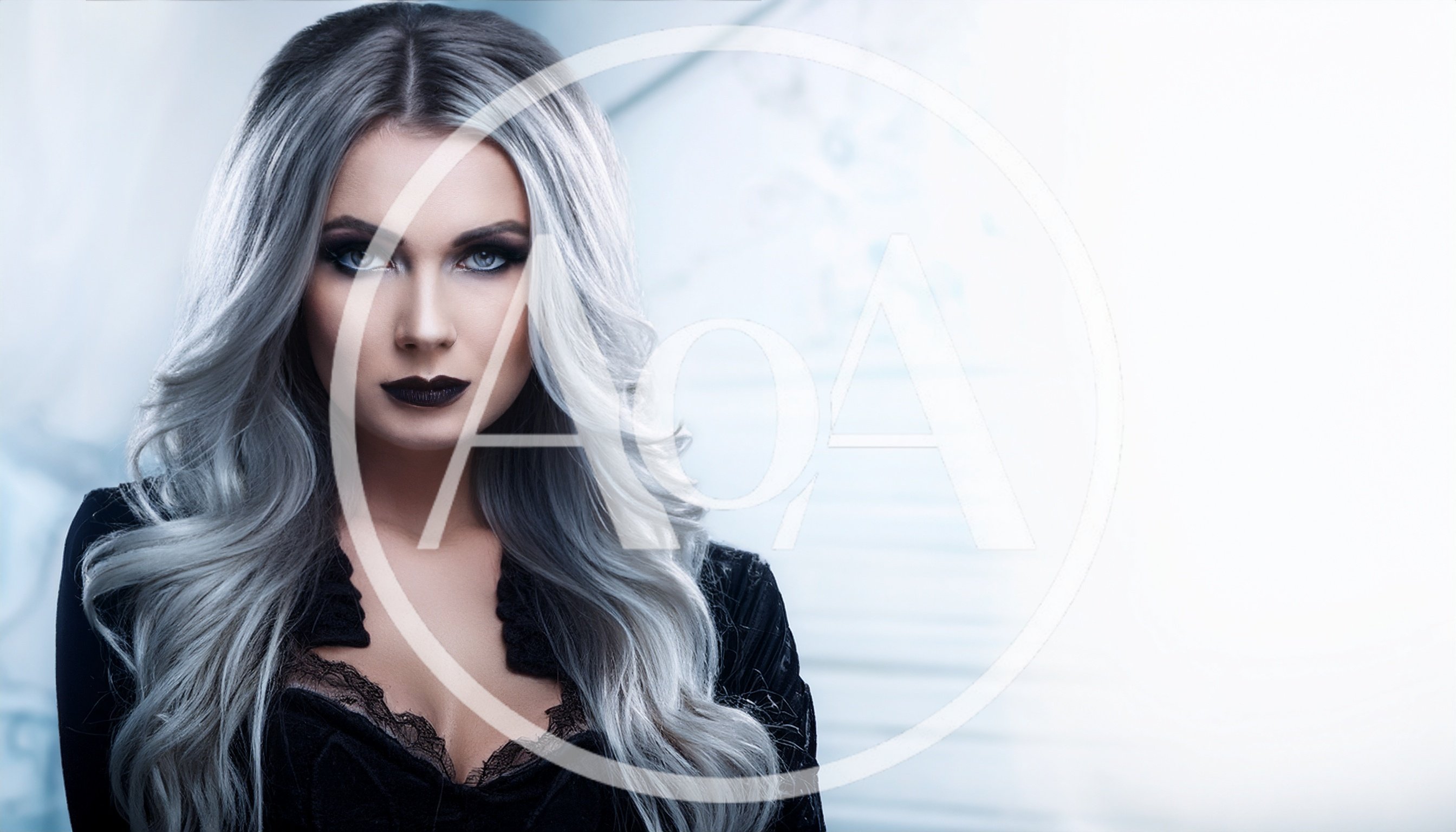 Portrait Of A Woman With Silver Hair And Dark Makeup