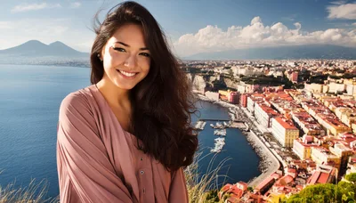 Young Woman Smiling Overlooking The Bay Of Naples