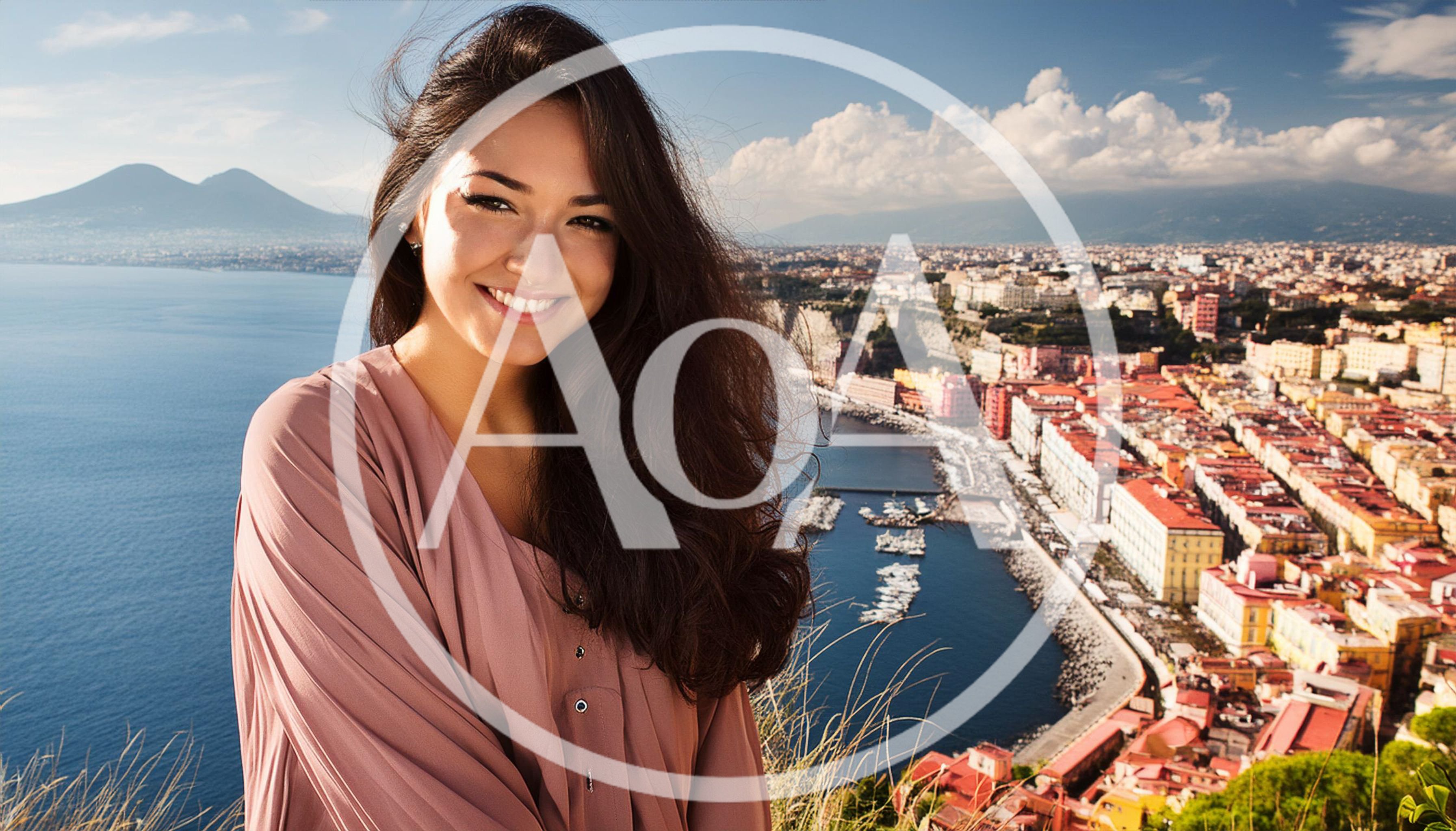 Young Woman Smiling Overlooking The Bay Of Naples