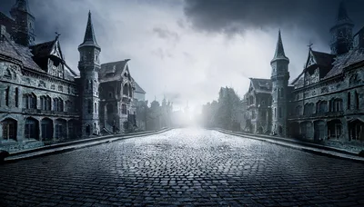 Abandoned Gothic Street With Cobblestone Road
