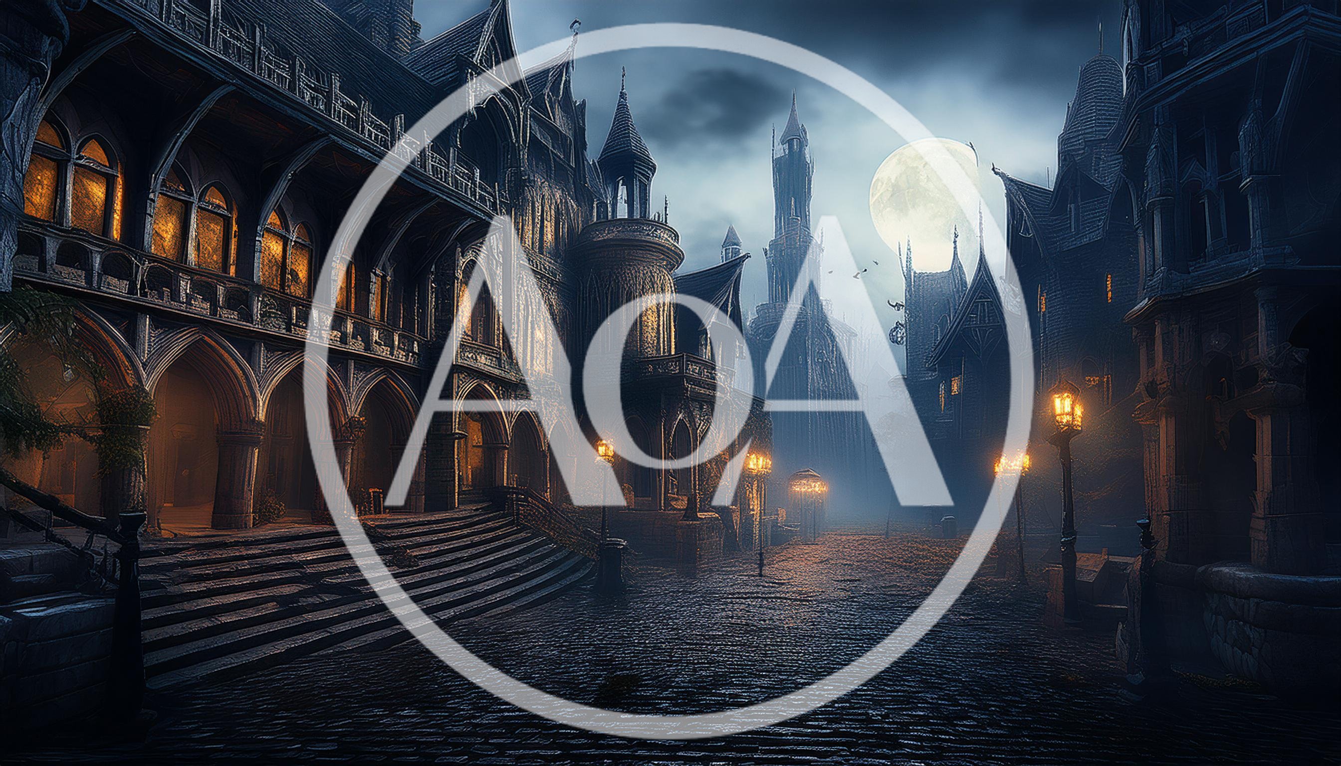 Gothic Architecture Street Scene Under Full Moon