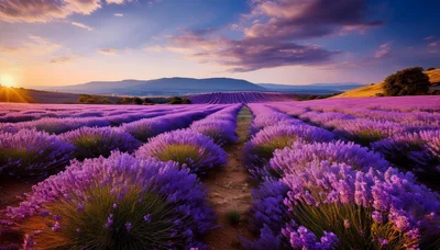 Vibrant Lavender Field At Sunset In Provence