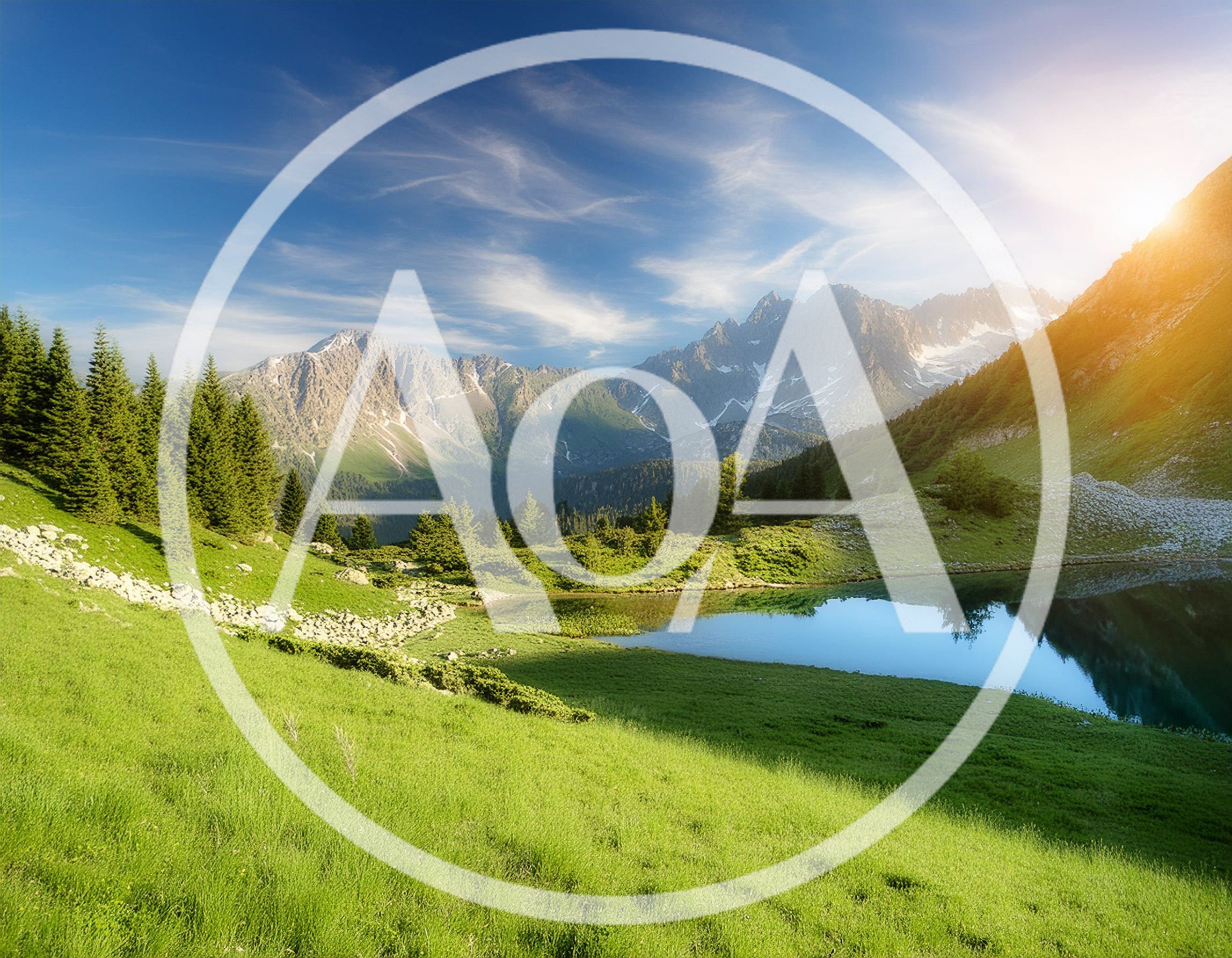 Alpine Mountain Lake Landscape With Lush Green Meadow