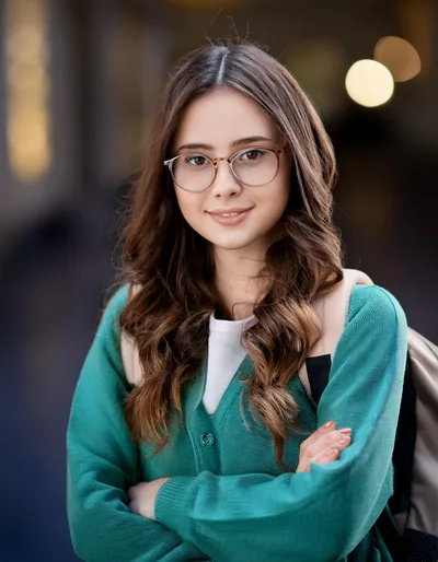 Portrait Of A Young Female Student With Glasses