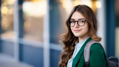 Portrait Of A Young Female Student With Glasses
