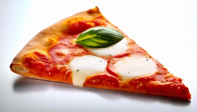 Single Slice Of Margherita Pizza With Fresh Basil