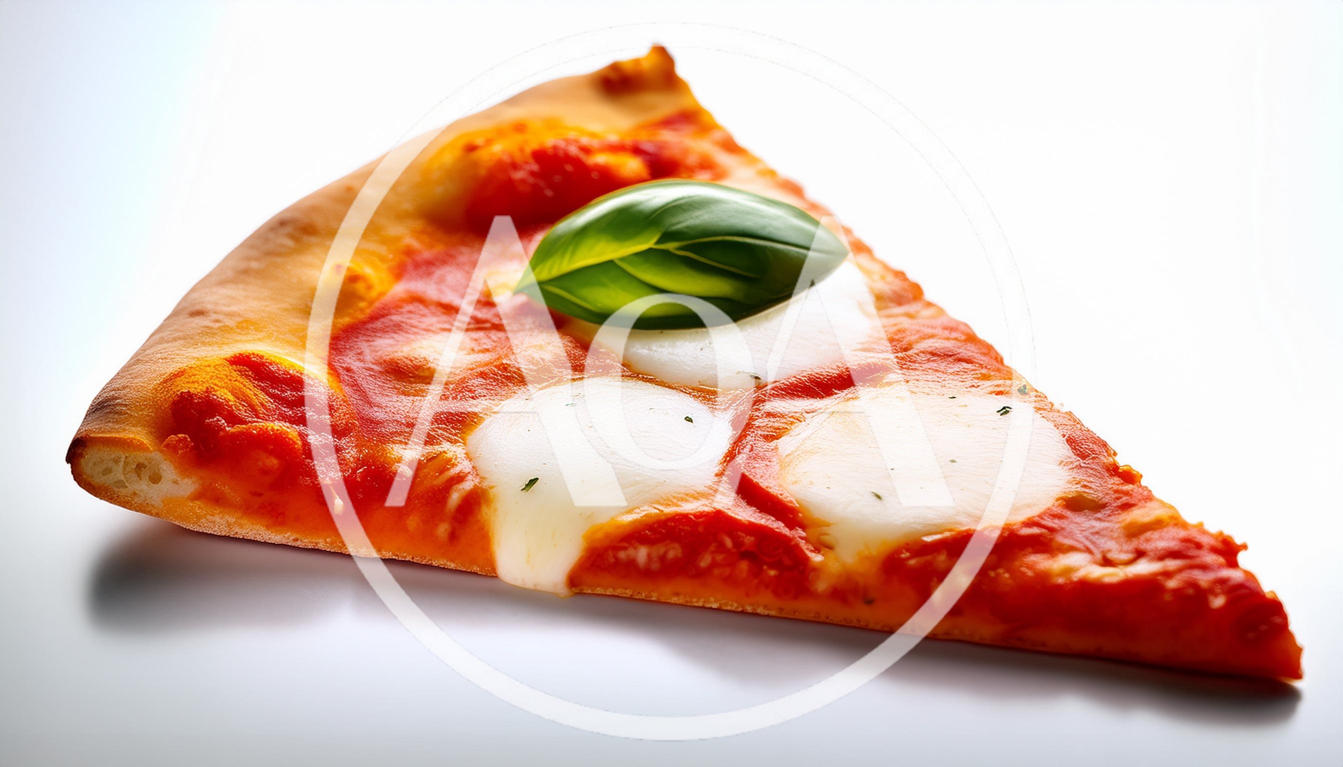 Single Slice Of Margherita Pizza With Fresh Basil