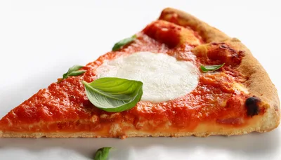 Single Slice Of Margherita Pizza With Fresh Basil