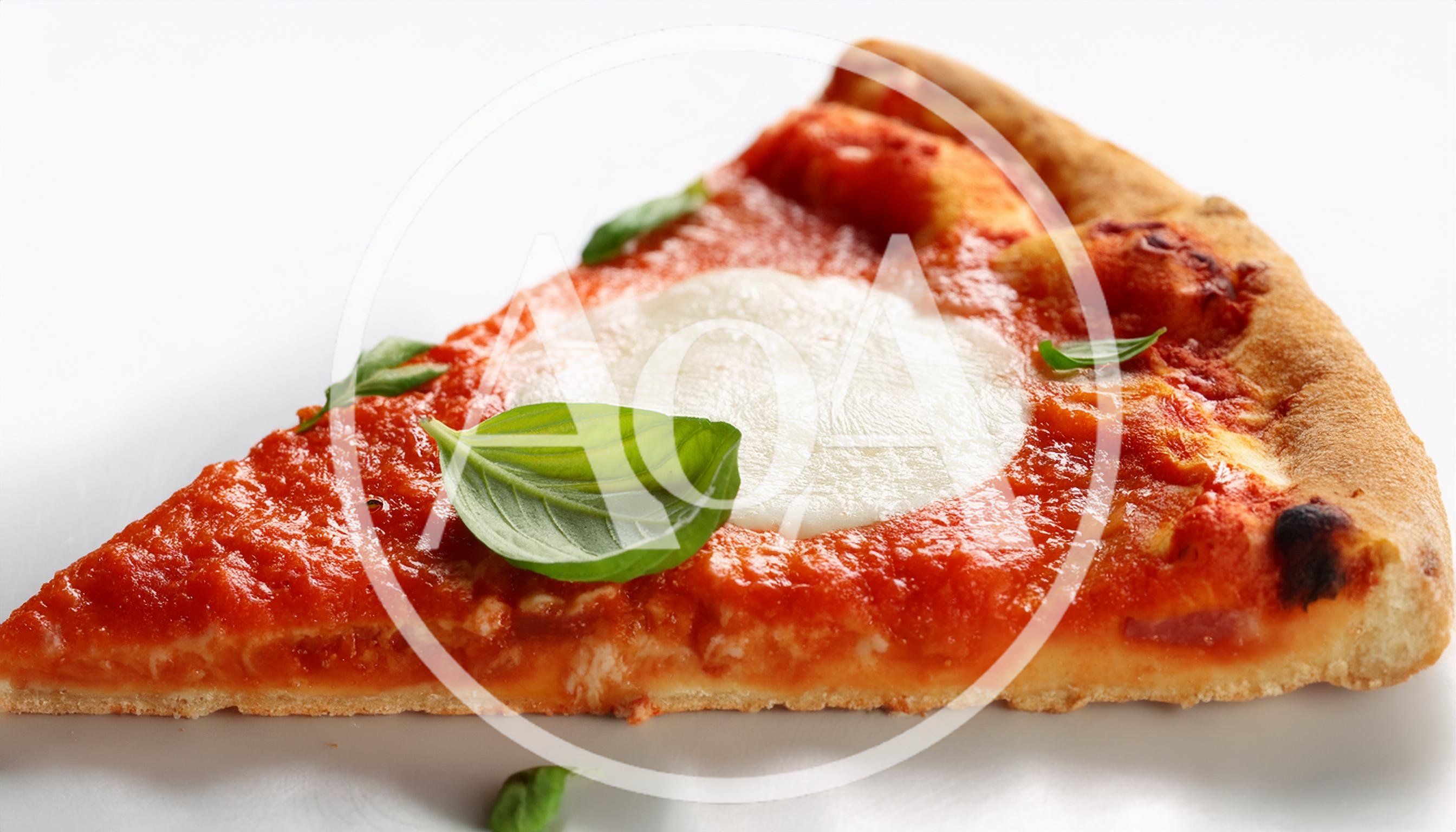 Single Slice Of Margherita Pizza With Fresh Basil