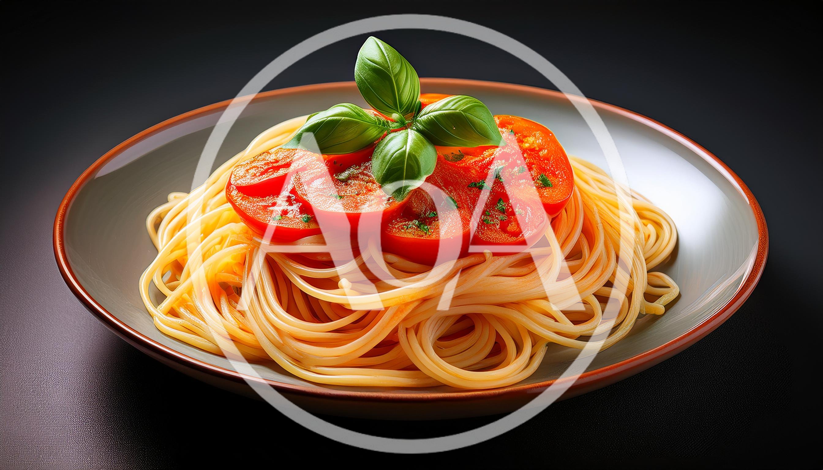 Spaghetti Pasta With Fresh Tomato Slices And Basil