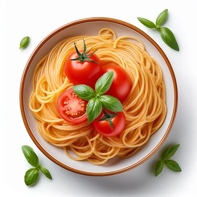 Bowl Of Spaghetti With Fresh Tomatoes And Basil