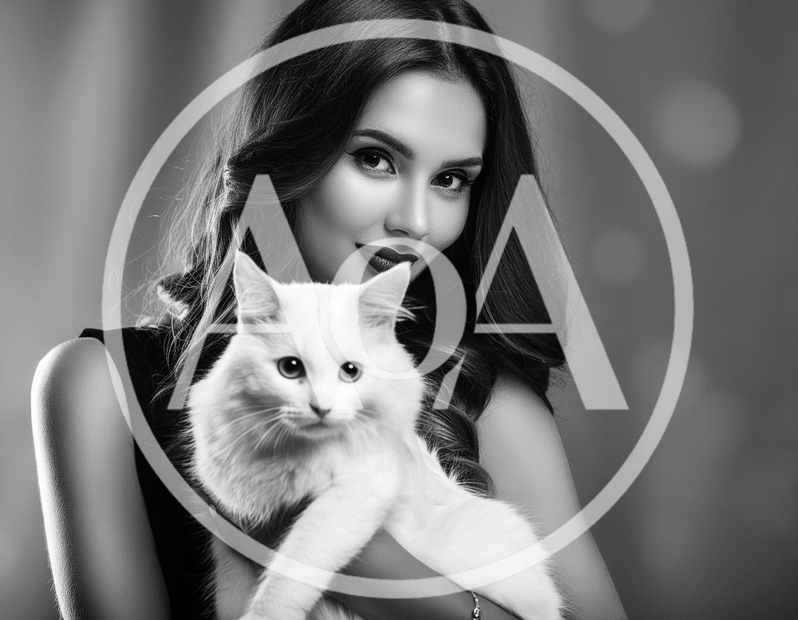 Elegant Woman Holding A Fluffy White Cat