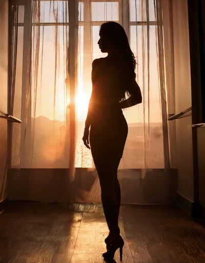 Silhouette Of A Woman Standing By A Sunny Window