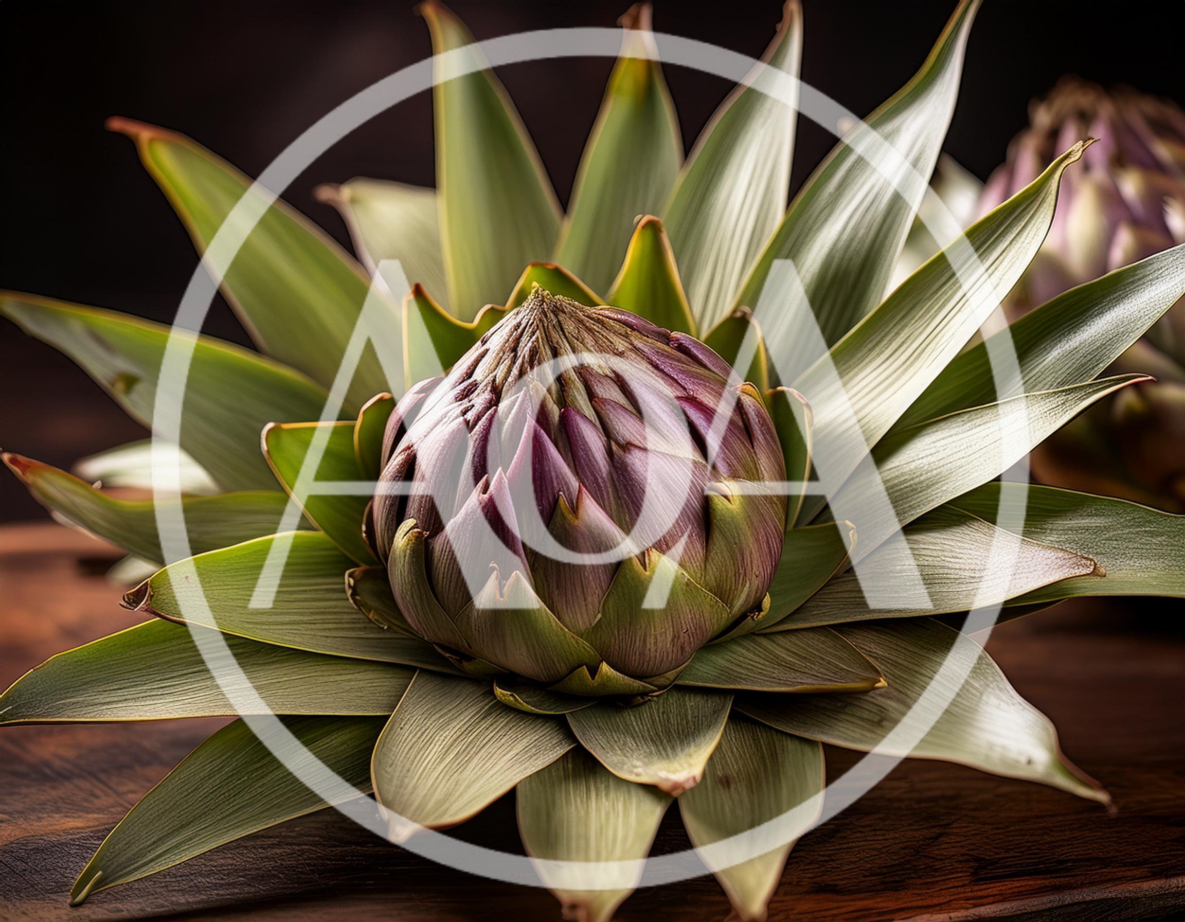 Fresh Purple Artichoke Resting On A Wooden Surface