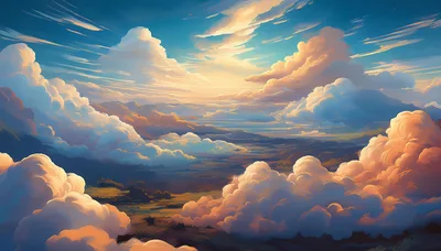 Dreamy Landscape With Golden Clouds Over Rolling Hills