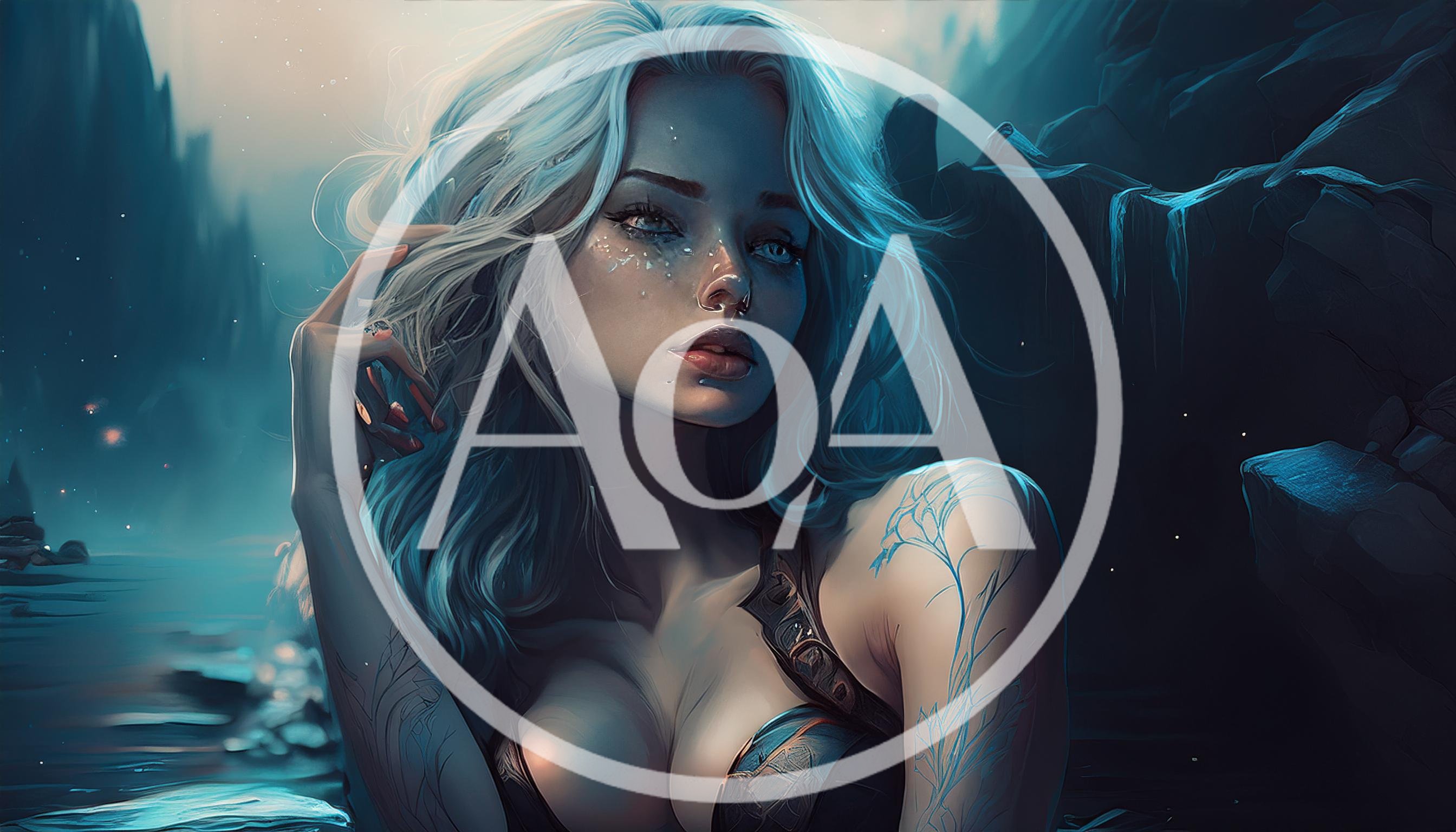 Fantasy Woman With Glowing Tattoos In Mystical Water