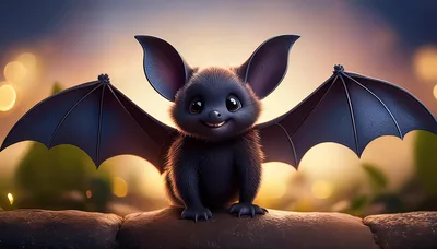 Cute Cartoon Bat Perched With Spread Wings