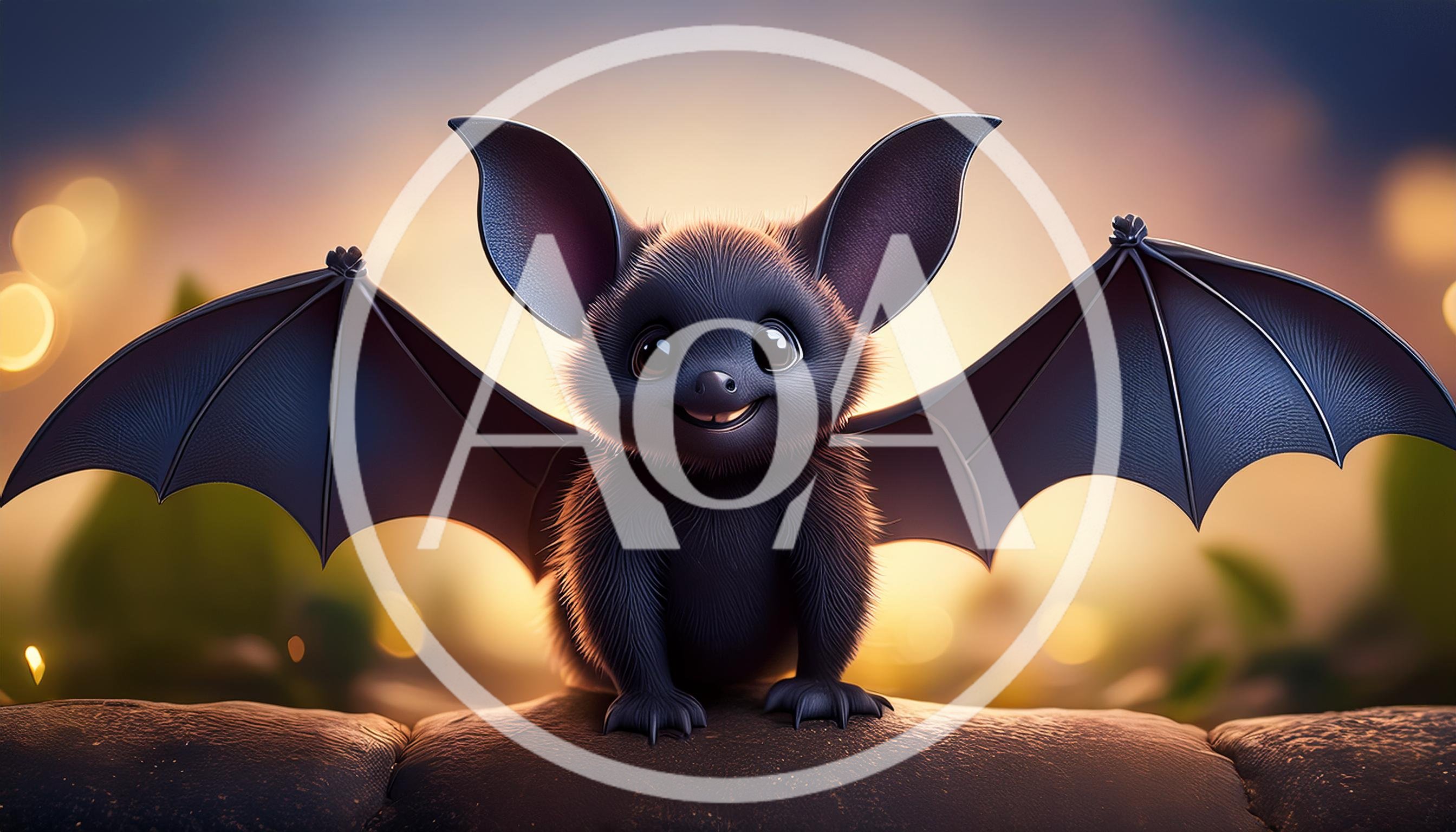 Cute Cartoon Bat Perched With Spread Wings