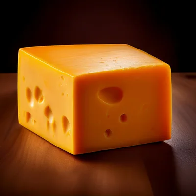 Block Of Orange Cheddar Cheese On Wooden Surface
