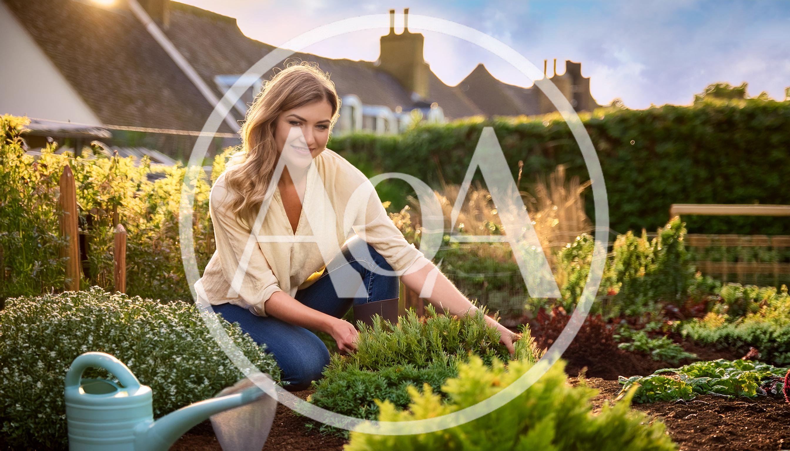 Woman Gardening In A Sunny Backyard Vegetable Patch