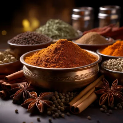Assorted Spices and Herbs in Bowls