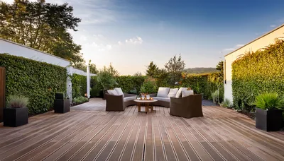 Modern Outdoor Patio Lounge With Wicker Furniture