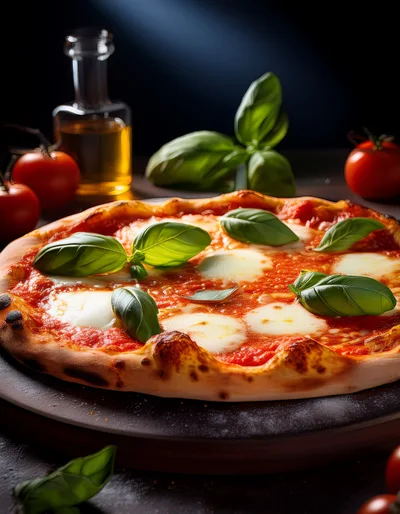 Fresh Margherita Pizza With Basil And Tomatoes