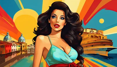 Pop Art Illustration Of A Woman In Italy