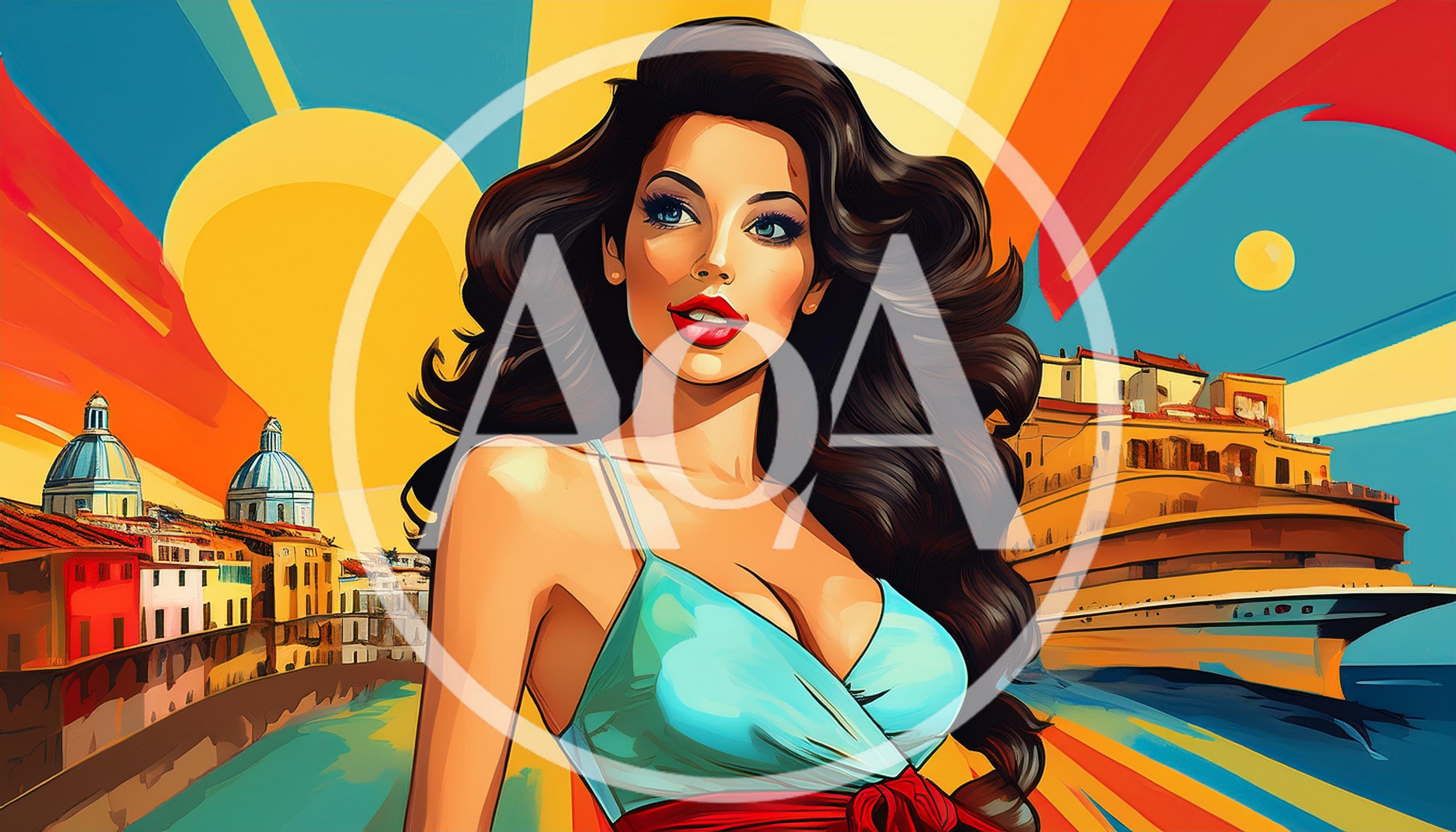 Pop Art Illustration Of A Woman In Italy
