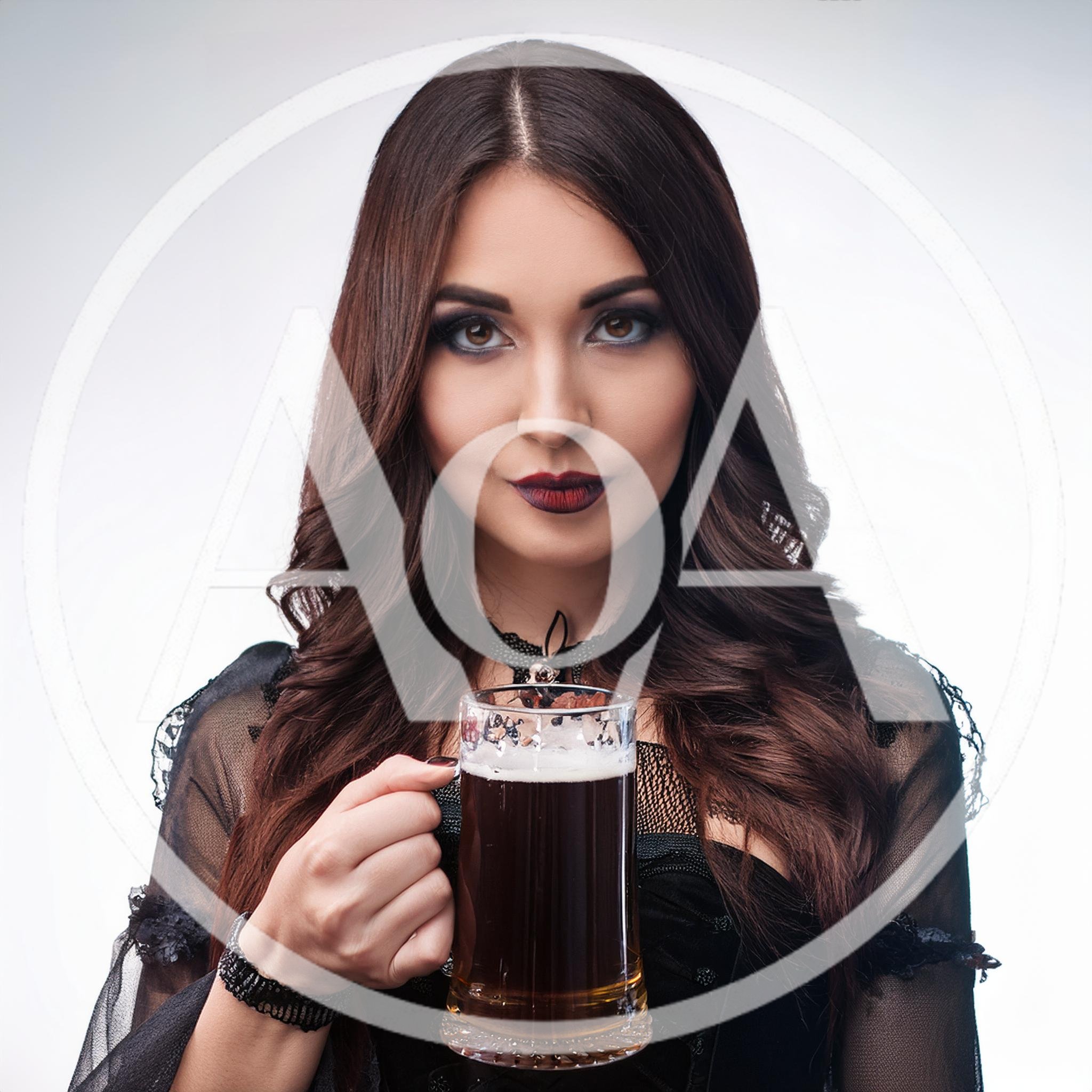 Gothic Woman Holding A Glass Of Dark Beer