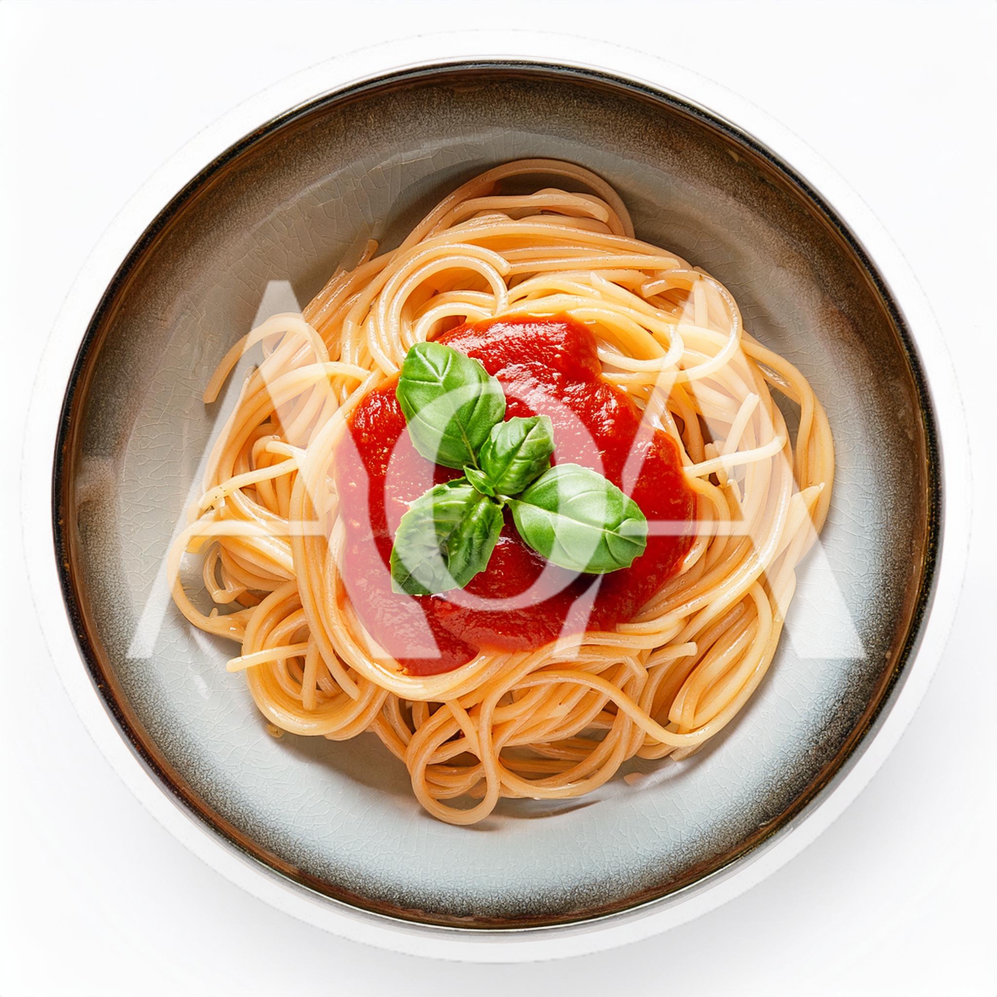 Spaghetti With Tomato Sauce And Fresh Basil Leaves
