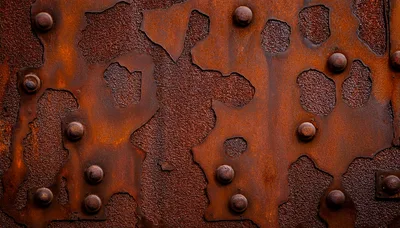 Close Up Of Rusted Metal Surface With Rivets