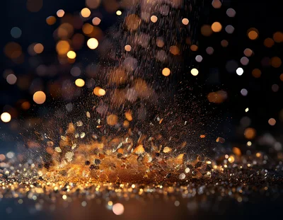 Golden Glitter Particles Exploding Against Dark Background