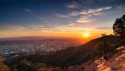 Panoramic Sunset View Over Los Angeles Cityscape