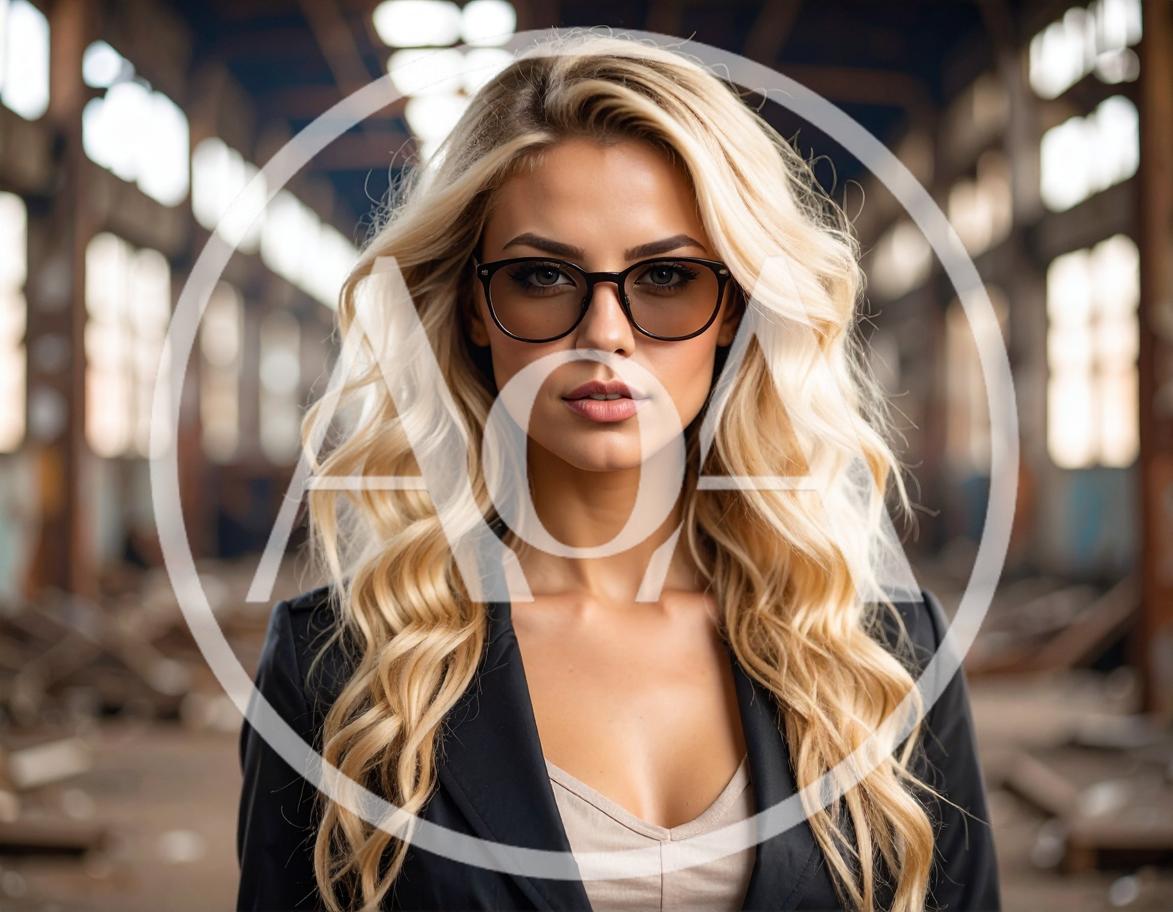 Portrait Of A Blonde Woman Wearing Glasses In Warehouse