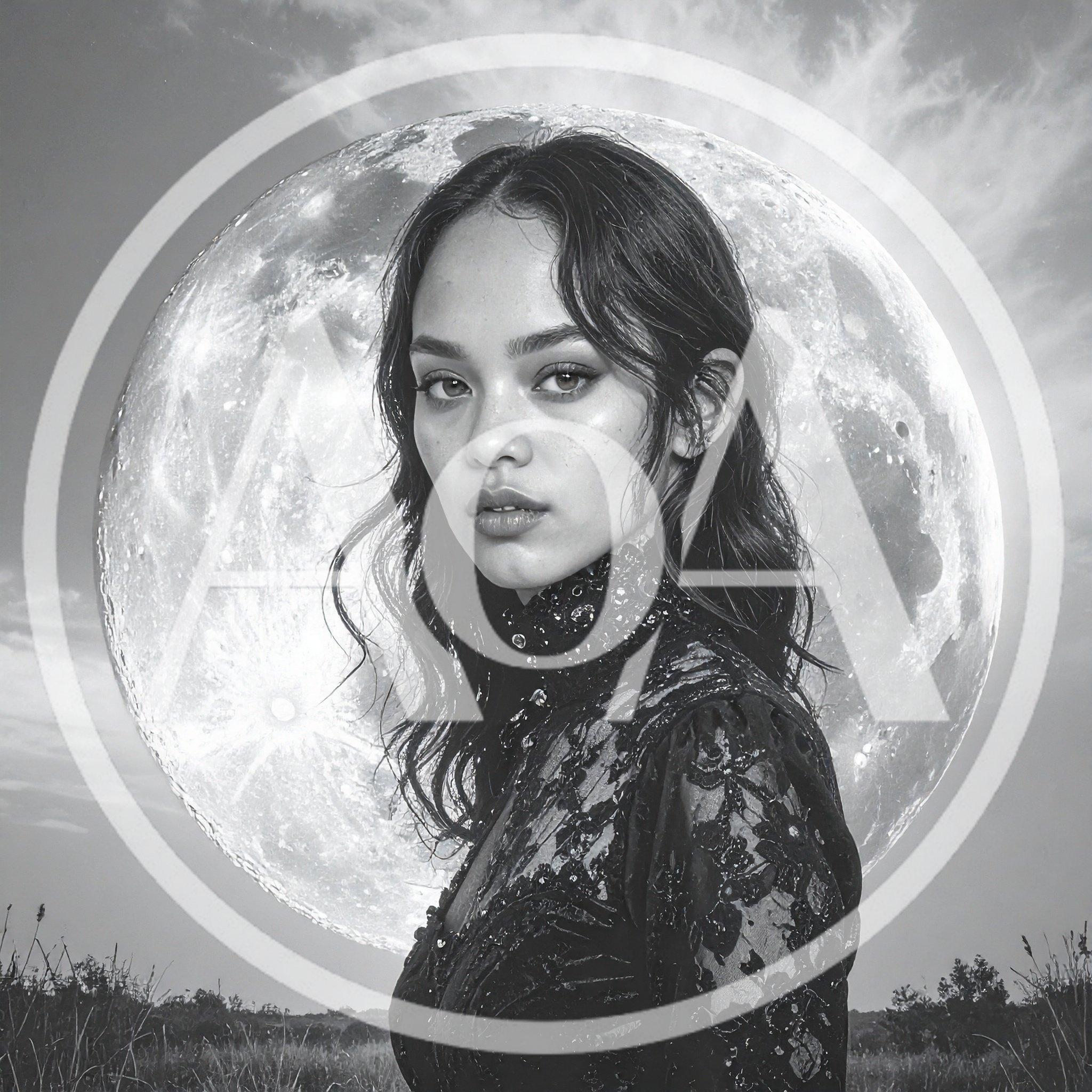 Portrait Of A Young Woman Against A Giant Moon