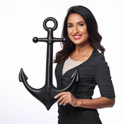 Professional Woman Holding A Large Decorative Anchor