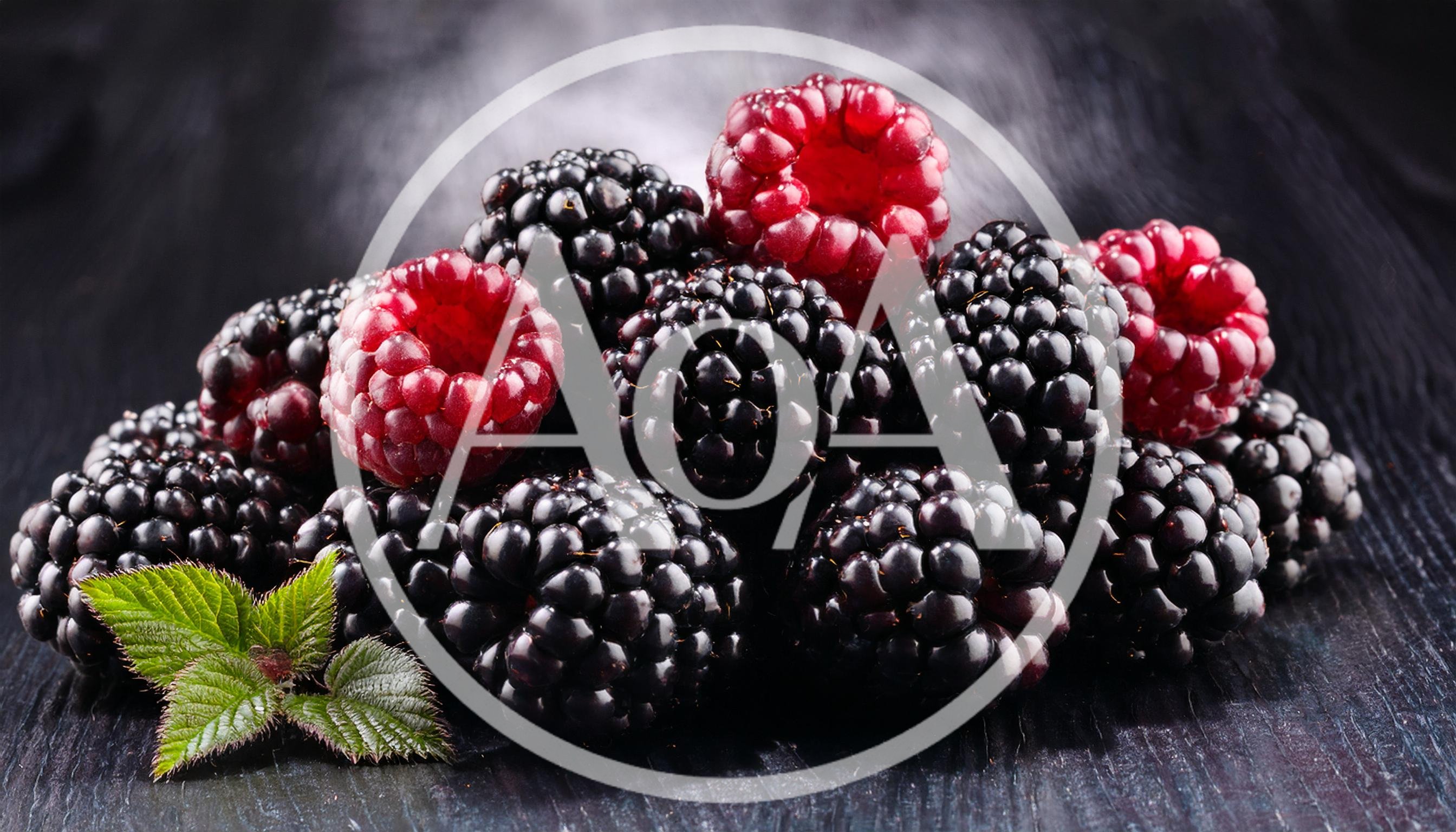 Fresh Blackberries and Raspberries on Dark Wooden Surface
