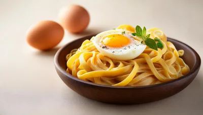 Bowl Of Fresh Pasta With Soft Boiled Egg