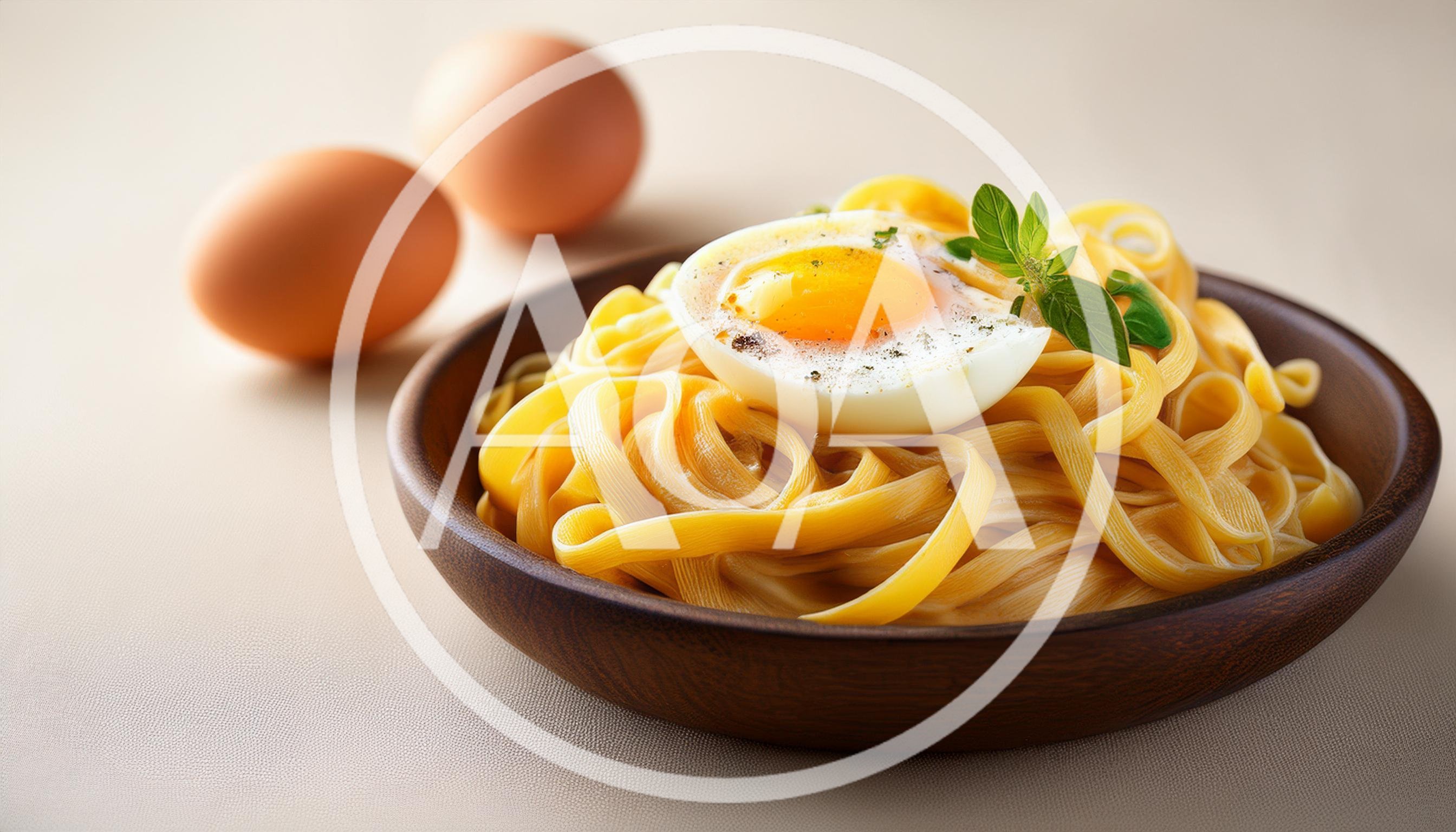 Bowl Of Fresh Pasta With Soft Boiled Egg