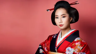 Portrait Of A Japanese Woman In Traditional Kimono