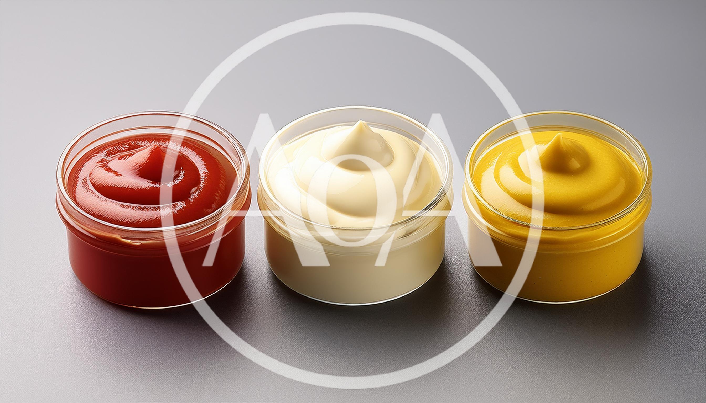 Three Glass Bowls Filled With Condiments