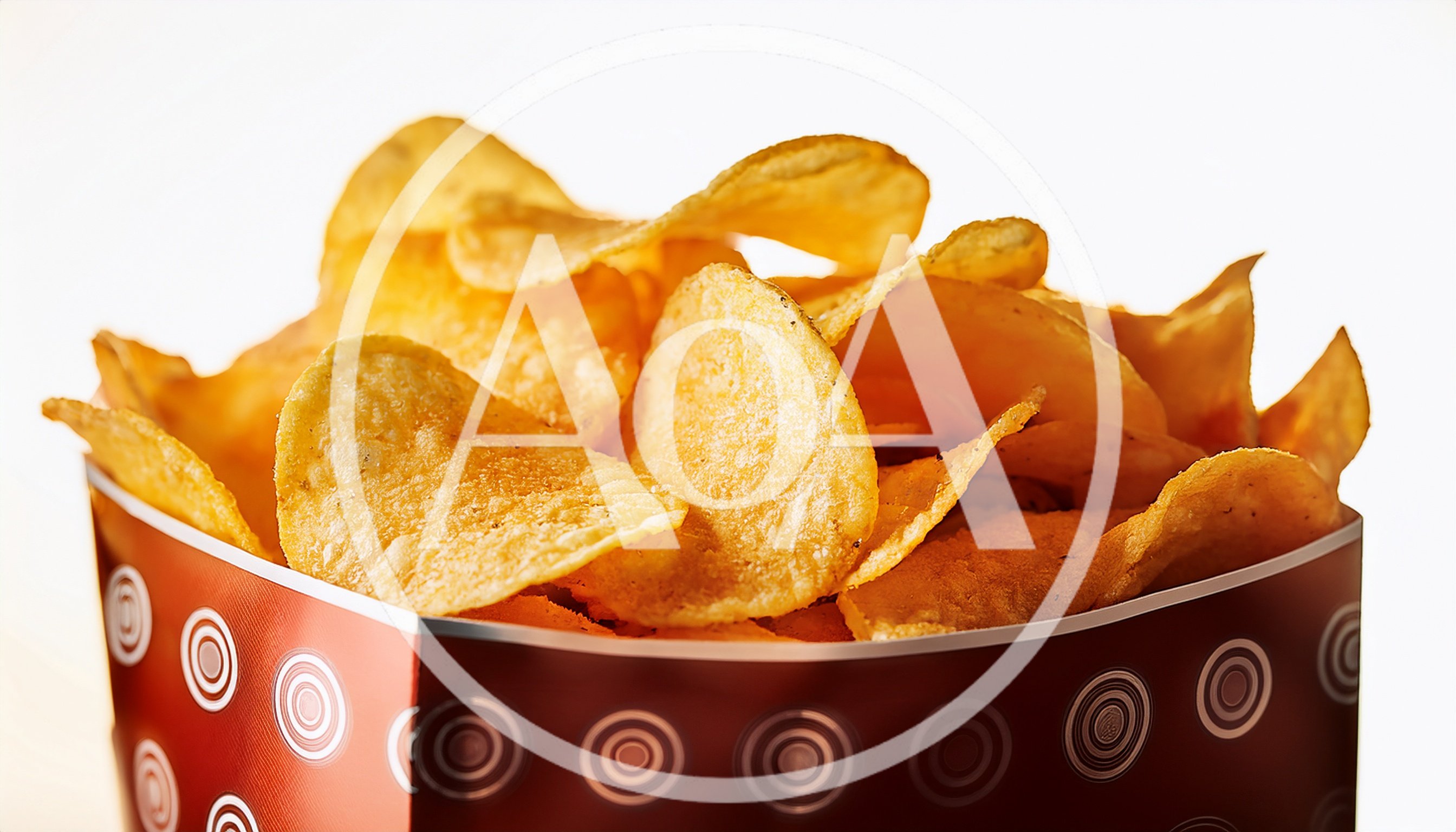 Crispy Potato Chips In A Patterned Red Bowl