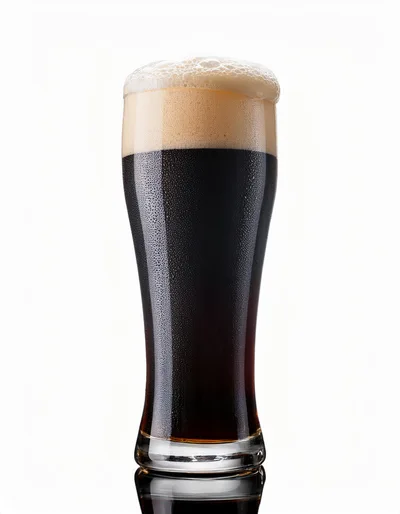 Glass Of Dark Stout Beer With Thick Foam